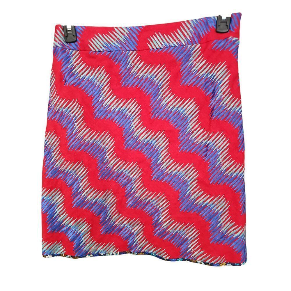 Etcetera Embroidered Linen Skirt Red Size 6